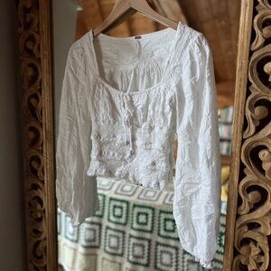 Free People White Smocked Peasant Top